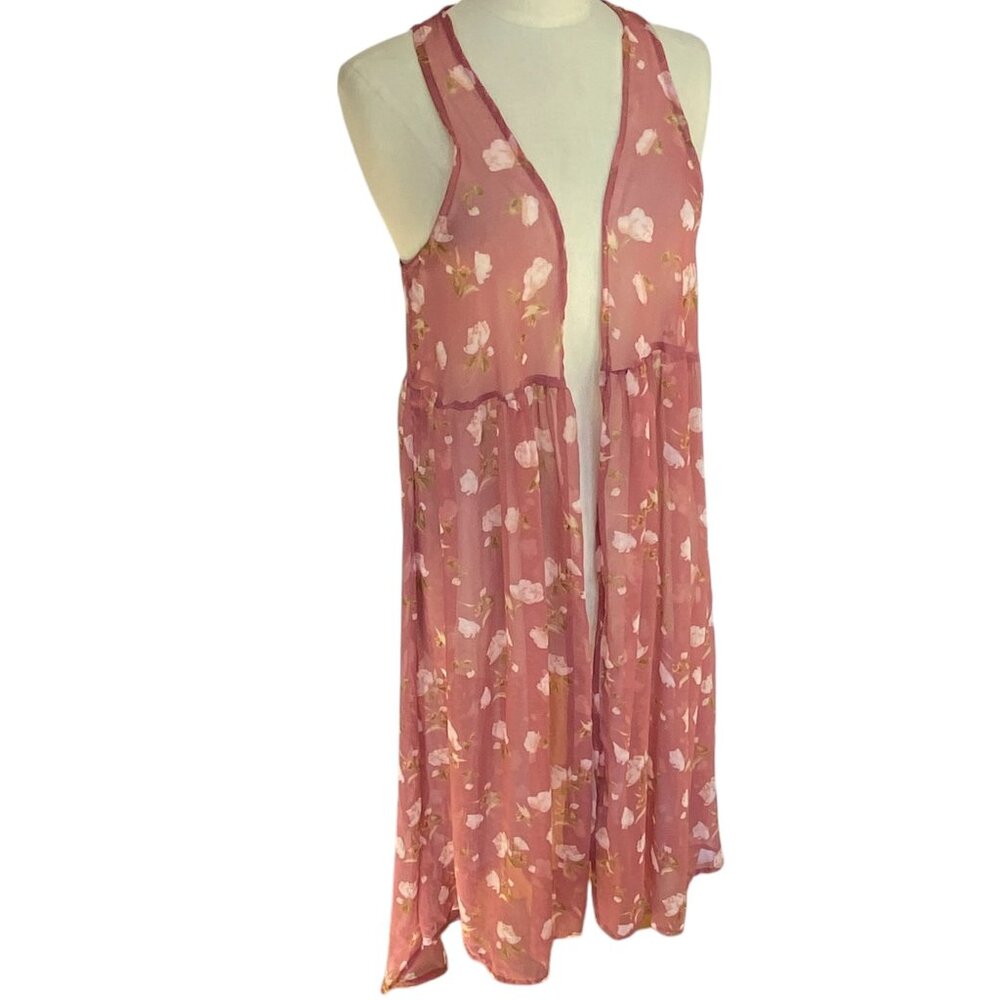 Lauren Conrad Sheer Floral Duster Kimono Cover-up Cottagecore Boho Hippie-OS